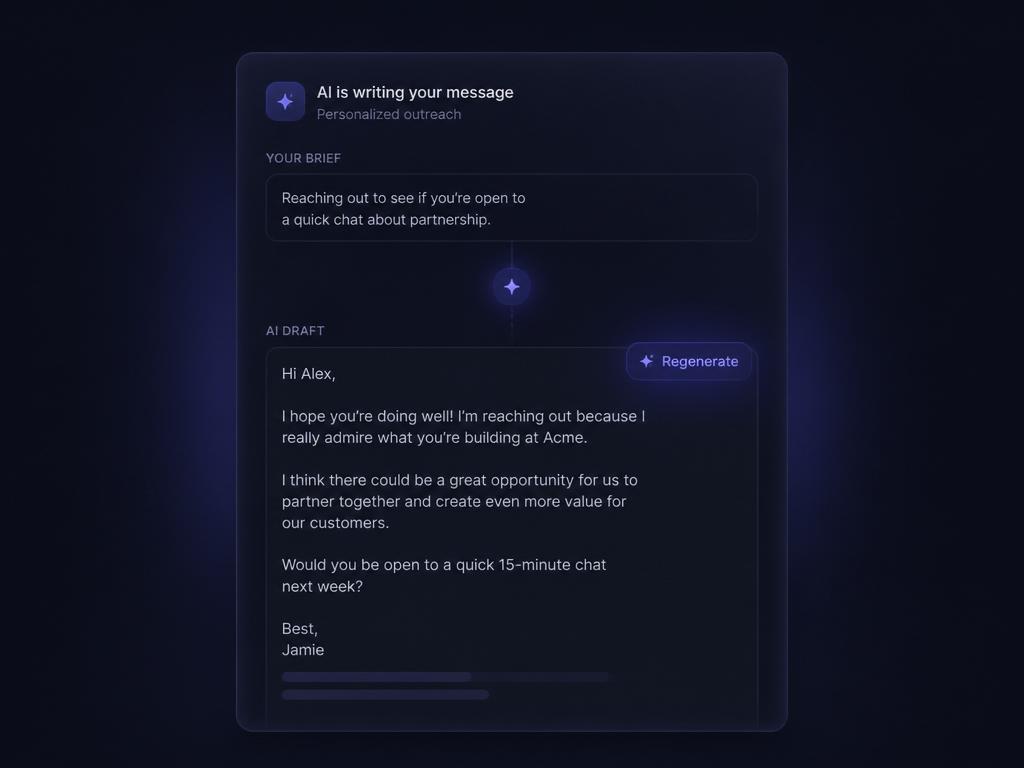 AI message composer generating a personalized outreach email from a brief