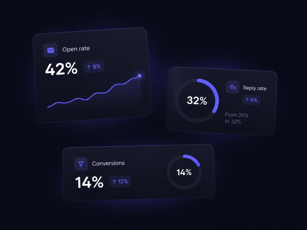 Campaign dashboard showing open rate, reply rate and conversion metrics